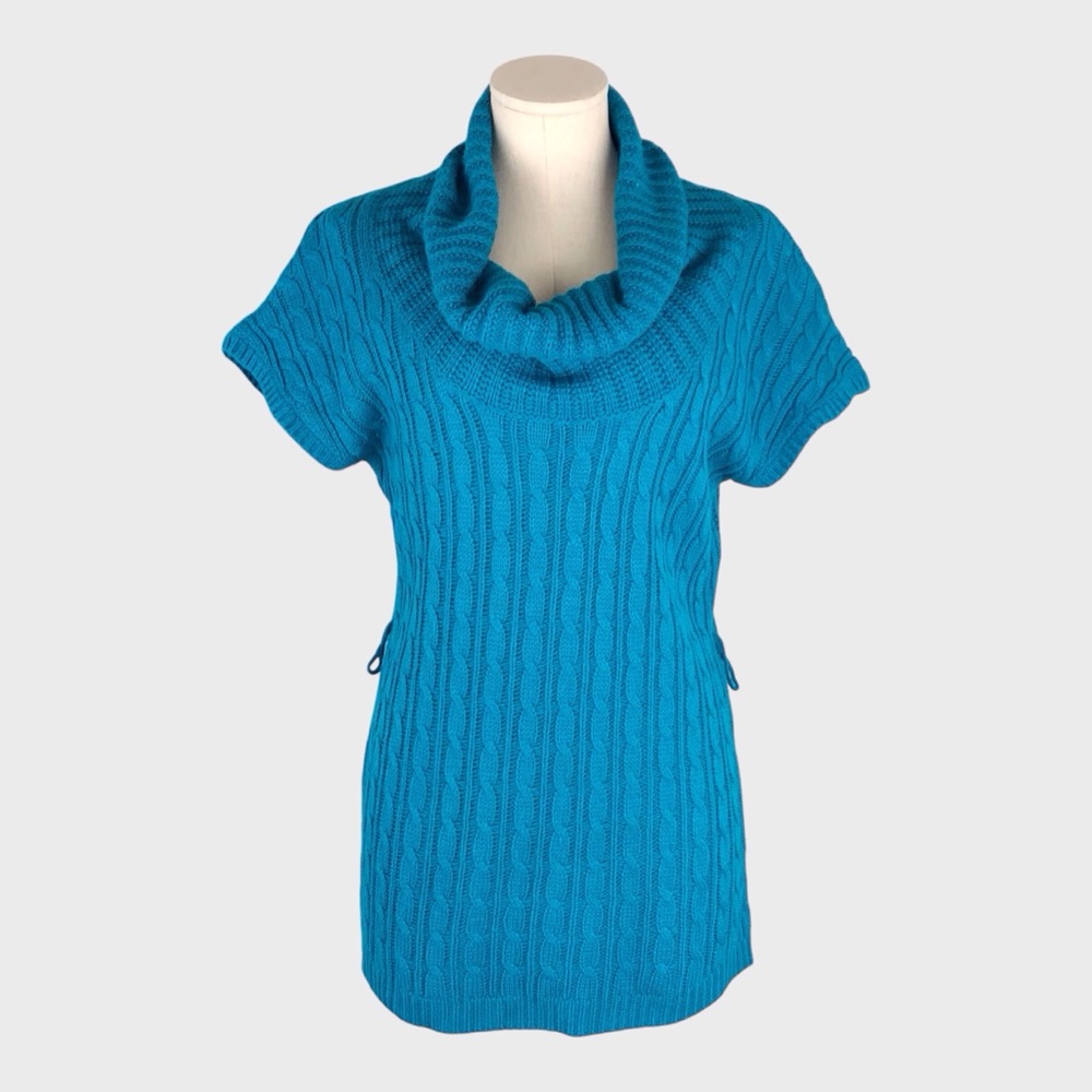 No Boundaries Cable Knit Cowlneck Short Sleeve Sweater